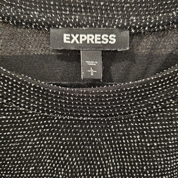 Express Black Silver Threaded Sparkly Tiered Bell Sleeve Top Size Large - Picture 8 of 10